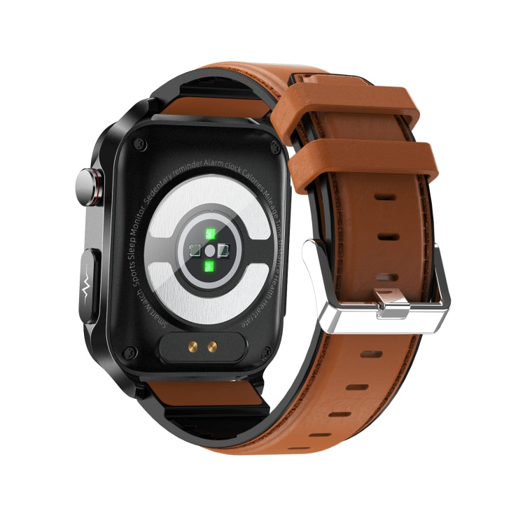 TK11P 1.83 inch IPS Screen IP68 Waterproof Leather Band Smart Watch, Support Stress Monitoring / ECG (Brown) - Smart Watches by buy2fix | Online Shopping UK | buy2fix