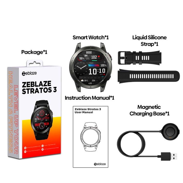 Zeblaze Stratos 3 1.43 inch AMOLED Screen IP68 Waterproof Smart Watch, Support Bluetooth Call / GPS (Orange) - Smart Watches by Zeblaze | Online Shopping UK | buy2fix