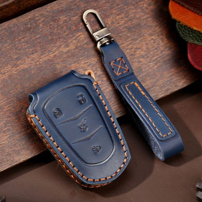 For Cadillac / CT5 / CT6 / XT6 4-button C086 Car Key Leather Protective Case (Blue) - In Car by buy2fix | Online Shopping UK | buy2fix