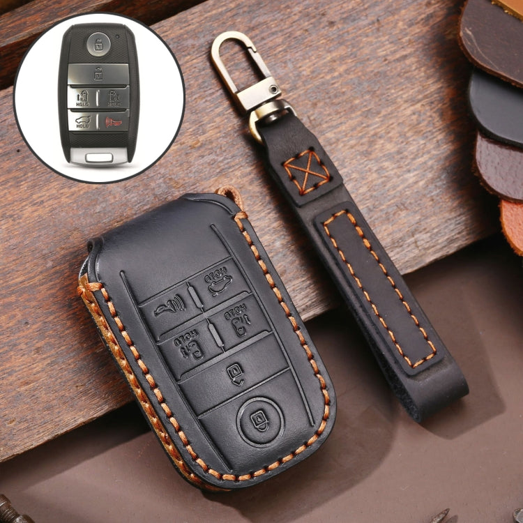For Kia C134 6-button Hallmo Car Cowhide Leather Key Protective Cover Key Case(Black) - In Car by Hallmo | Online Shopping UK | buy2fix