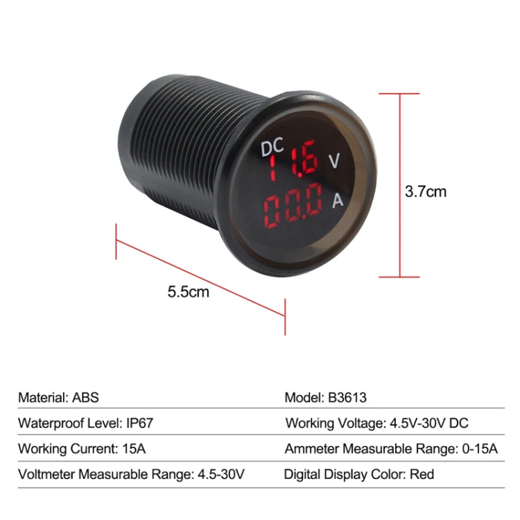 B3613  IP67 Waterproof Car Modification 4.5-30V Voltmeter + Ammeter - In Car by buy2fix | Online Shopping UK | buy2fix