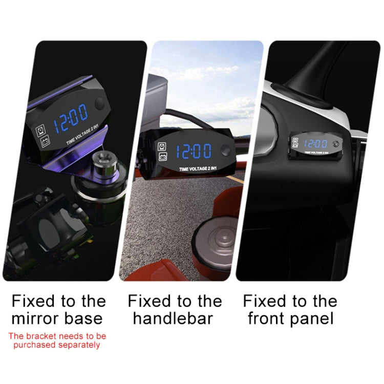 Motorcycle Multi-functional 2 in 1 Digital Display Voltmeter + Electronic Clock, 6-30V IP67 (Blue Light) - In Car by buy2fix | Online Shopping UK | buy2fix
