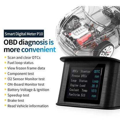 P10 HUD 2.2 inch Car OBD2 Smart Digital Meter with TFT LCD Multi-color, Speed & RPM & Water Temperature & Oil Consumption & Driving Distance / Time & Voltage Display, Over Speed Alarm, Low Voltage Ala ... lometers & Miles Switching, Light Sensor Functions - Head Up Display System by buy2fix | Online Shopping UK | buy2fix