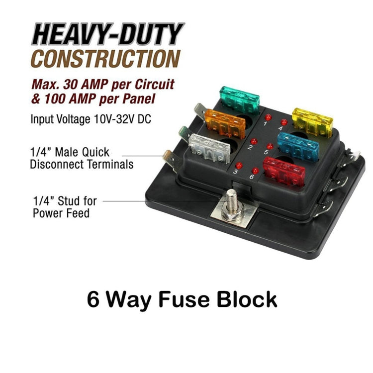 Universal 6 Way Fuse Box Block Fuse Holder Box Car Vehicle Circuit Automotive Blade Tool 6 Way Fuse Block, DC 10V-32V - In Car by buy2fix | Online Shopping UK | buy2fix