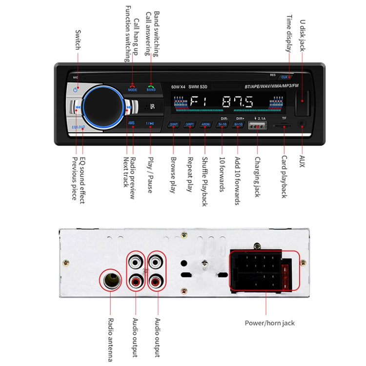 SWM-530 12V Universal Car Dual USB Charger Radio Receiver MP3 Player, Support FM & Bluetooth with Remote Control - Car MP3 & MP4 & MP5 by buy2fix | Online Shopping UK | buy2fix