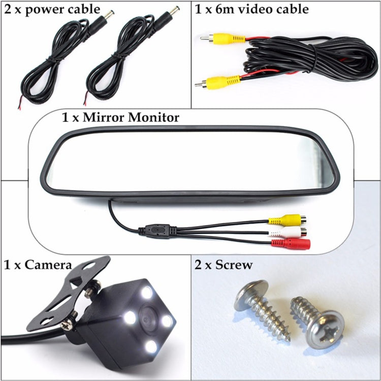 PZ603 Car Video Monitor HD Auto Parking LED Night Vision CCD Reverse Rear View Camera with 4.3 inch Car Rear View Mirror - In Car by buy2fix | Online Shopping UK | buy2fix