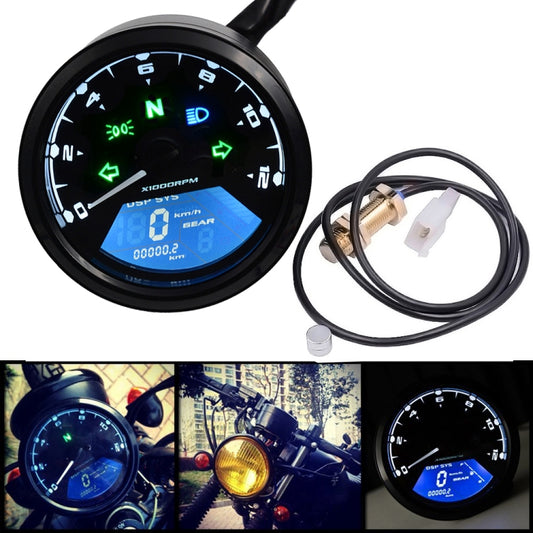 Motorcycle LCD Digital Tachometer Speedometer Odometer Gauge - In Car by buy2fix | Online Shopping UK | buy2fix