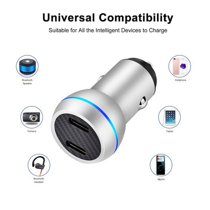 ACC-580 PD 40W Dual Type-C / USB-C Ports Fast Charging Car Charger(Silver) - In Car by buy2fix | Online Shopping UK | buy2fix