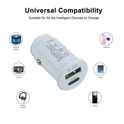 TE-339PD 3.1A PD USB-C / Type-C + USB Interface Mini Fast Charging Car Charger(White) - Car Charger by buy2fix | Online Shopping UK | buy2fix