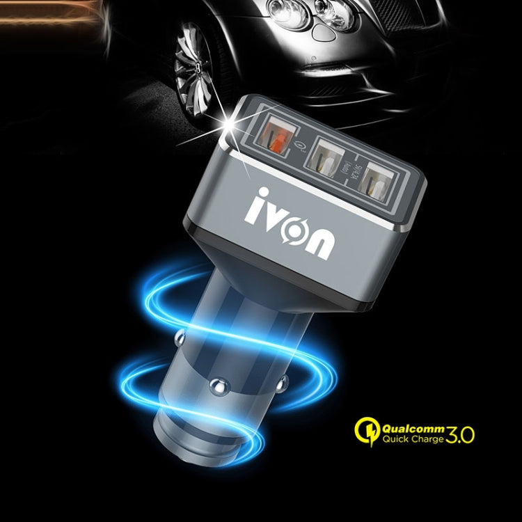IVON CC36 39W 7.2A QC 3.0 USB + Dual USB Car Charger with Ambient Light - In Car by IVON | Online Shopping UK | buy2fix