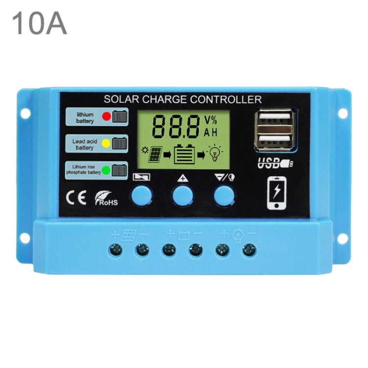 10A Solar Charge Controller 12V / 24V Lithium Lead-Acid Battery Charge Discharge PV Controller, with Indicator Light - In Car by buy2fix | Online Shopping UK | buy2fix