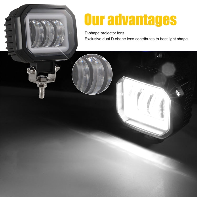 2 PCS Car 4 inch Square Spotlight Work Light with Angel Eyes (White Light) - In Car by buy2fix | Online Shopping UK | buy2fix