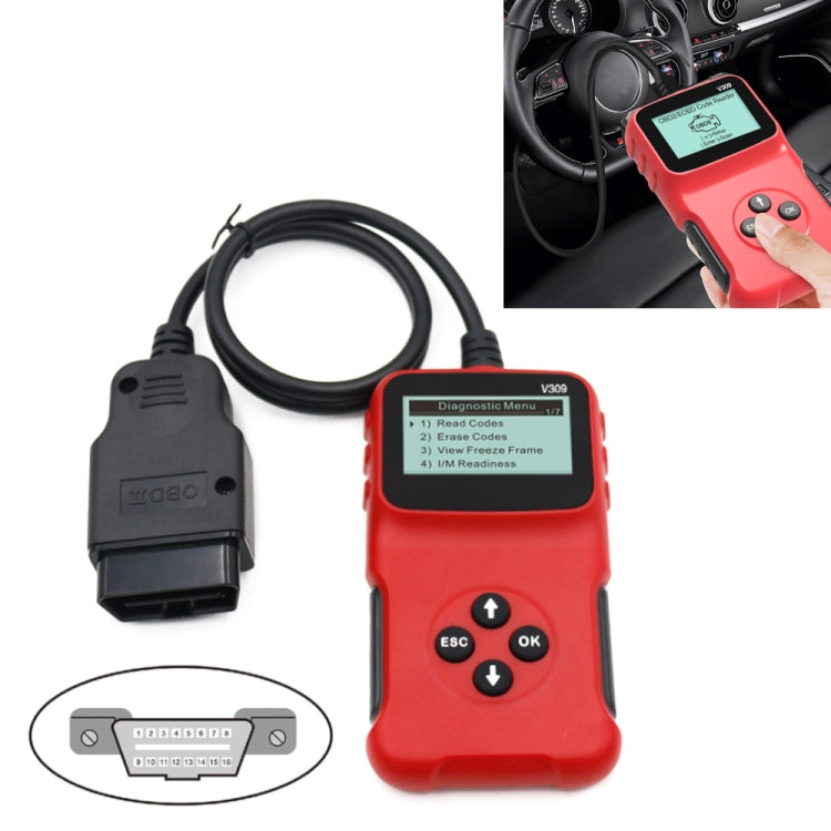 V309 Car Portable OBD2 Scanner Car Diagnostic Tool OBD 2 Automotive Scanner OBD Code Reader - In Car by buy2fix | Online Shopping UK | buy2fix