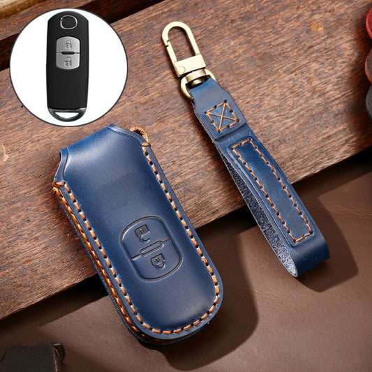Hallmo Car Cowhide Leather Key Protective Cover Key Case for Mazda Axela 2-button(Blue) -  by Hallmo | Online Shopping UK | buy2fix