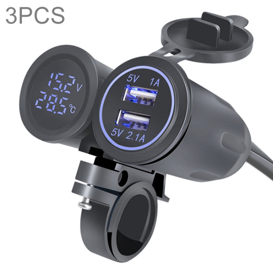 3 PCS Dual USB 3.1A Car Charger 9-30V with Temperature Voltage Holder(Blue Light) - In Car by buy2fix | Online Shopping UK | buy2fix