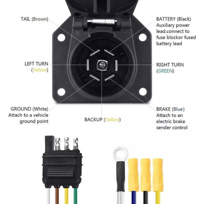 4-Way Flat to 7-Way Round RV Blade Trailer Adapter Reverse Plug with Mounting Bracket - In Car by buy2fix | Online Shopping UK | buy2fix