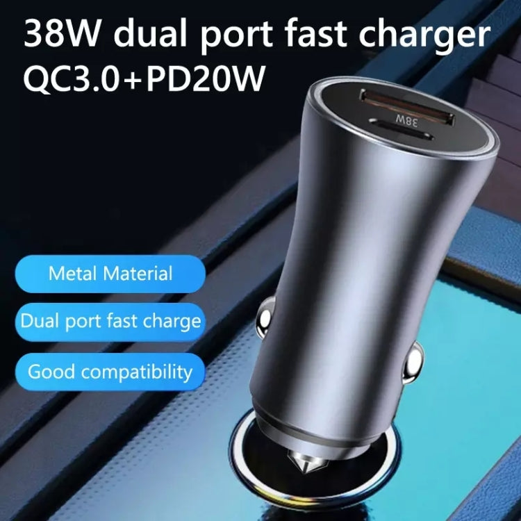 2pcs PD 20W Aluminum Alloy Dual Interface Car Fast Charger (Black) - In Car by buy2fix | Online Shopping UK | buy2fix