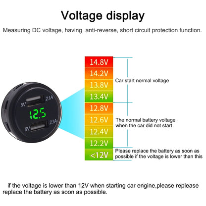 Universal Car Dual Port USB Charger Power Outlet Adapter 4.2A 5V IP66 with LED Digital Voltmeter + 60cm Cable(Green Light) - In Car by buy2fix | Online Shopping UK | buy2fix