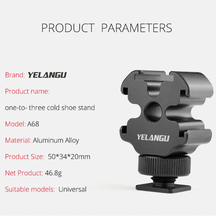 YELANGU YLG0601A A68 3-Head Cold Shoe Mount Adapter Microphone Flash Light Metal Holder Bracket(Black) - Camera Accessories by YELANGU | Online Shopping UK | buy2fix