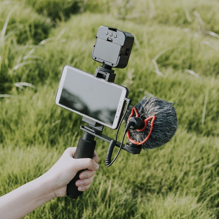YELANGU PC09 Handheld Grip Holder Bracket + Photography Fill Light + Microphone with Mobile Phone Metal Clamp (Black) - Camera Accessories by YELANGU | Online Shopping UK | buy2fix