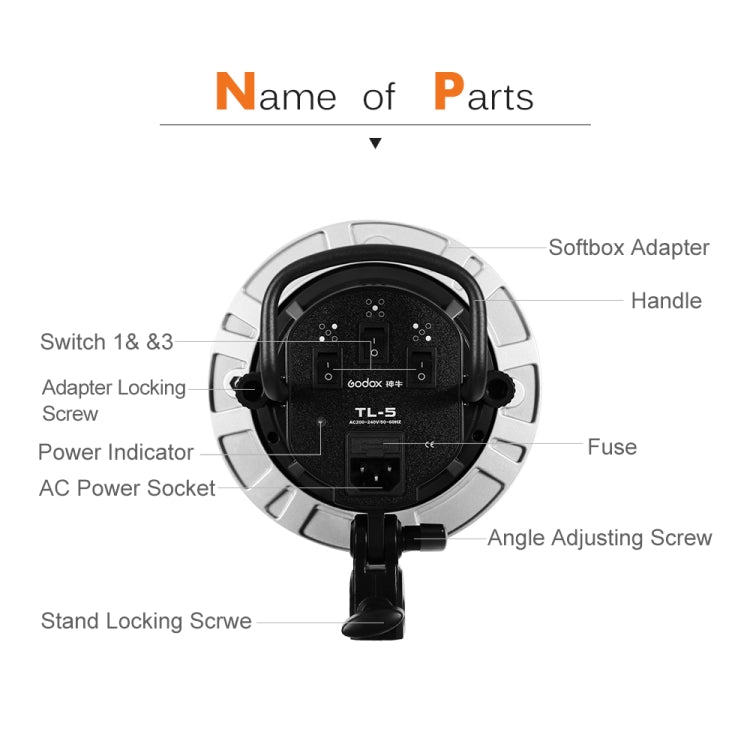 Godox TL-5 5 in 1 E27 Socket Tricolor Bulb Light Lamp Head Mount(UK Plug) - Camera Accessories by Godox | Online Shopping UK | buy2fix