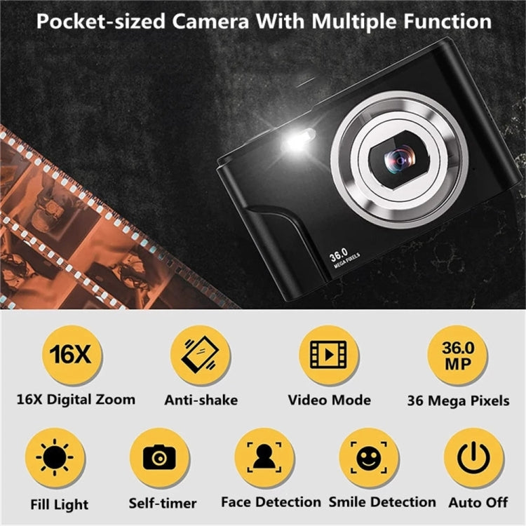 DC311 2.4 inch 36MP 16X Zoom 2.7K Full HD Digital Camera Children Card Camera, UK Plug (Black) - Consumer Electronics by buy2fix | Online Shopping UK | buy2fix