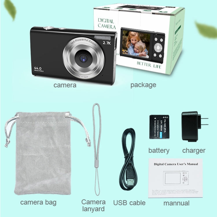 DC402 2.4 inch 44MP 16X Zoom 1080P Full HD Digital Camera Children Card Camera, AU Plug(Black) - Consumer Electronics by buy2fix | Online Shopping UK | buy2fix