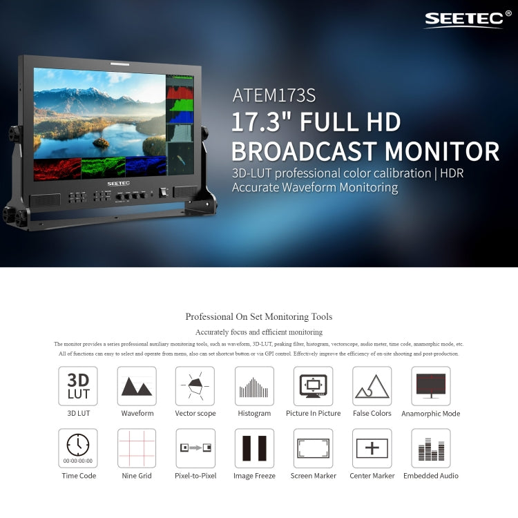 SEETEC ATEM173S 17.3 inch 3G-SDI HDMI Full HD 1920x1080 Multi-camera Broadcast Monitor(UK Plug) - On-camera Monitors by SEETEC | Online Shopping UK | buy2fix