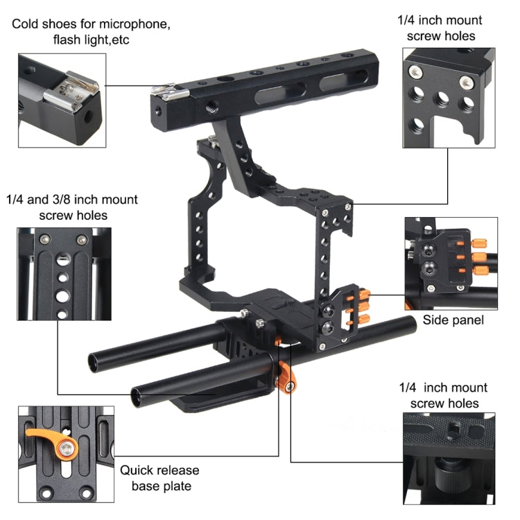 YELANGU YLG0904A-C Handle Video Camera Cage Stabilizer for Panasonic Lumix DMC-GH4 / Sony A7 & A7S & A7R & A7RII & A7SII(Orange) - Camera Cage by YELANGU | Online Shopping UK | buy2fix