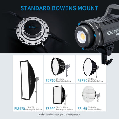 FEELWORLD FL125D 125W Daylight Point Source Video Light, Bluetooth APP Control(EU Plug) - Shoe Mount Flashes by FEELWORLD | Online Shopping UK | buy2fix