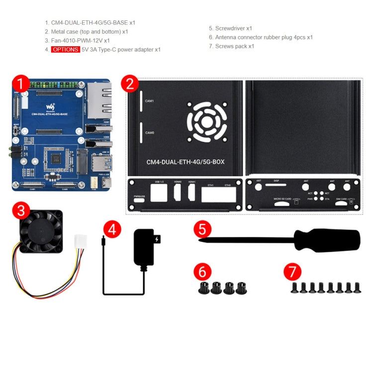 Waveshare Dual Gigabit Ethernet 5G/4G Computer Box with Cooling Fan for Raspberry Pi CM4(EU Plug) - Mini PC Accessories by WAVESHARE | Online Shopping UK | buy2fix