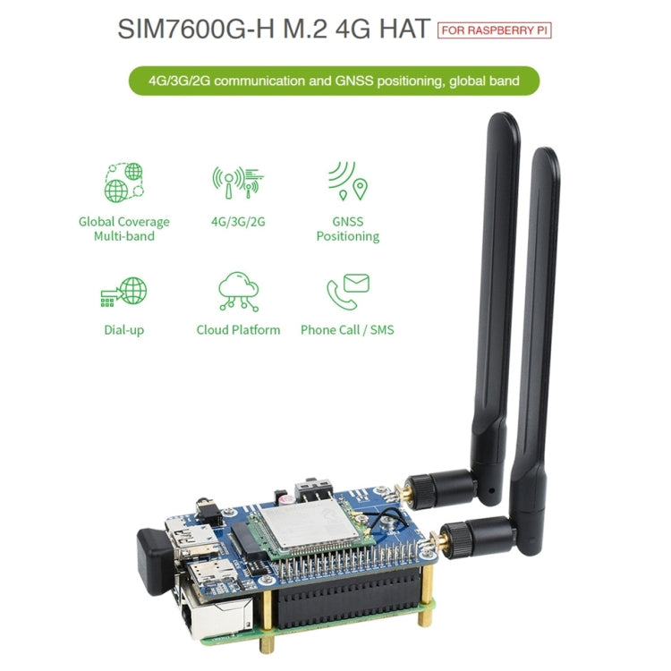 Waveshare SIM7600G-H M.2 4G HAT LTE CAT4 High Speed GNSS Global Band Module for Raspberry Pi - LCD & LED Display Module by WAVESHARE | Online Shopping UK | buy2fix