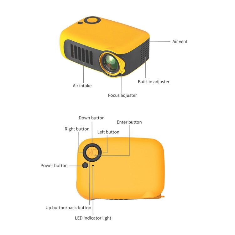 A2000 Portable Projector 800 Lumen LCD Home Theater Video Projector, Support 1080P, AU Plug (Yellow) - Consumer Electronics by buy2fix | Online Shopping UK | buy2fix