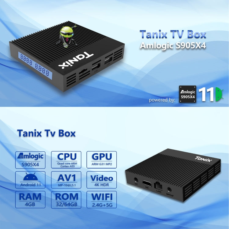 Tanix X4 Android 11 Smart TV Box, Amlogic S905X4 Quad Core, 4GB+64GB, Dual Wifi, BT(EU Plug) - Consumer Electronics by buy2fix | Online Shopping UK | buy2fix