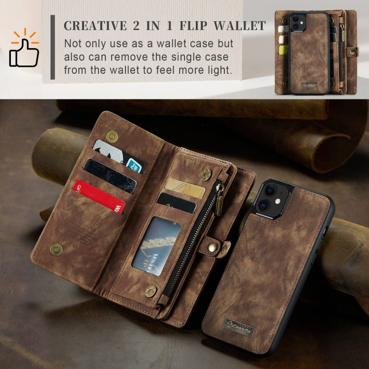 For iPhone 11 CaseMe-008 Detachable Multifunctional Horizontal Flip Leather Case with Card Slot & Holder & Zipper Wallet & Photo Frame (Brown) - iPhone 11 Cases by CaseMe | Online Shopping UK | buy2fix