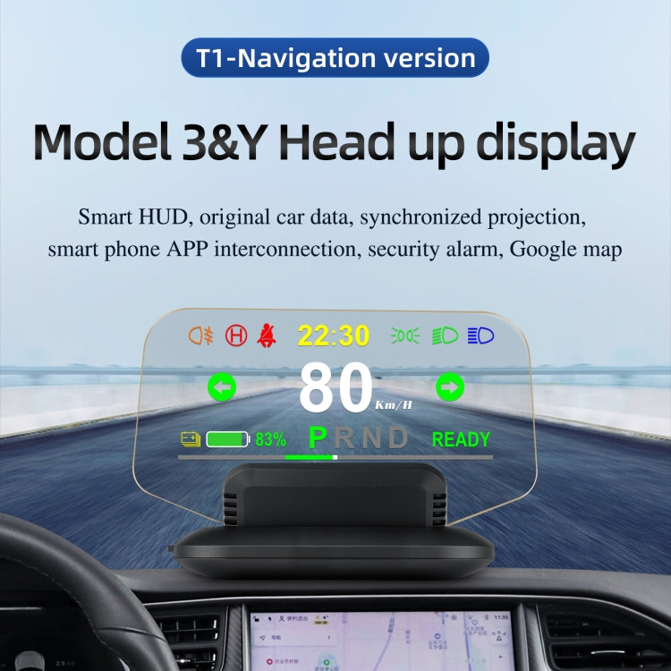 T1 5.1 inch Car HUD Head-up Display Overspeed Alarm / Remaining Battery Percentage Display for Tesla Model 3 / Y - In Car by buy2fix | Online Shopping UK | buy2fix