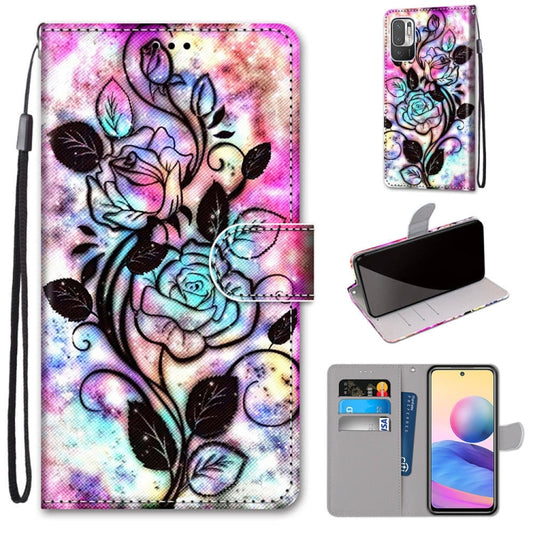 For Xiaomi Redmi Note 10 5G Coloured Drawing Cross Texture Horizontal Flip PU Leather Case with Holder & Card Slots & Wallet & Lanyard(Color Bottom Hollow Flower) - Xiaomi Cases by buy2fix | Online Shopping UK | buy2fix