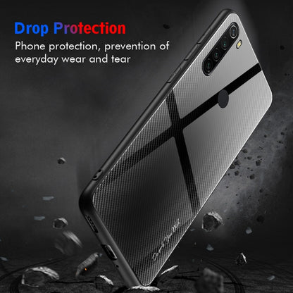 For Xiaomi Redmi Note 8 Carbon Fiber Texture Gradient Color Glass Case(Black) - Xiaomi Cases by buy2fix | Online Shopping UK | buy2fix