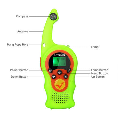 1 Pair RETEVIS RT75 0.5W US Frequency 22CHS FRS License-free Children Handheld Walkie Talkie(Green) - Children by RETEVIS | Online Shopping UK | buy2fix