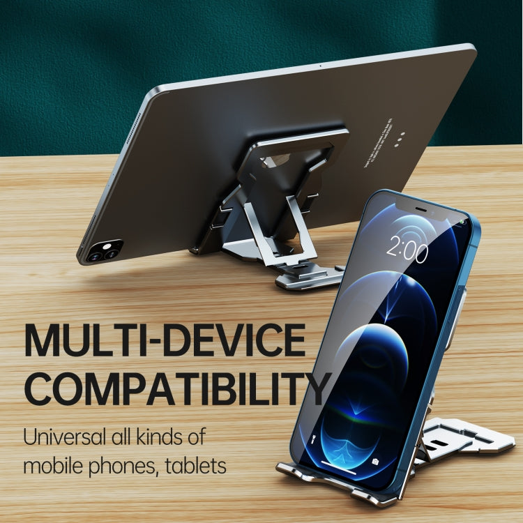 R-JUST HZ06 Universal Foldable Magnetic Flakes Aluminum Alloy Mobile Phones / Tablets Holder(Silver) - Desktop Holder by R-JUST | Online Shopping UK | buy2fix