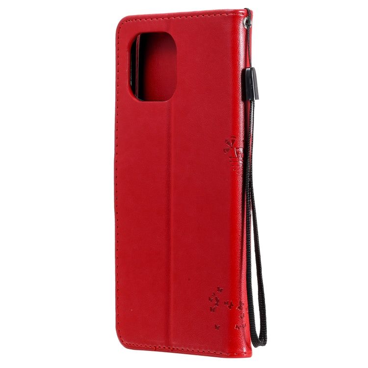 For Xiaomi Mi 11 Lite 5G Tree & Cat Pattern Pressed Printing Horizontal Flip PU Leather Case with Holder & Card Slots & Wallet & Lanyard(Red) - Xiaomi Cases by Diaobaolee | Online Shopping UK | buy2fix