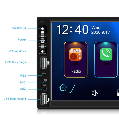 A2891 7 inch Car HD MP5 Carplay Bluetooth Music Player Reversing Image All-in-one Machine Support FM / U Disk with Remote Controler, Style:Standard + 8LEDs Light Camera - In Car by buy2fix | Online Shopping UK | buy2fix