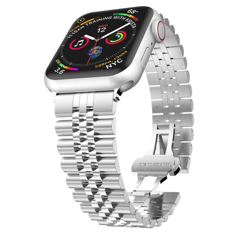 Man Five Beads Stainless Steel Watch Band, Width: 22mm For Apple Watch Series 8&7 41mm / SE 2&6&SE&5&4 40mm / 3&2&1 38mm(Silver) - Smart Wear by buy2fix | Online Shopping UK | buy2fix