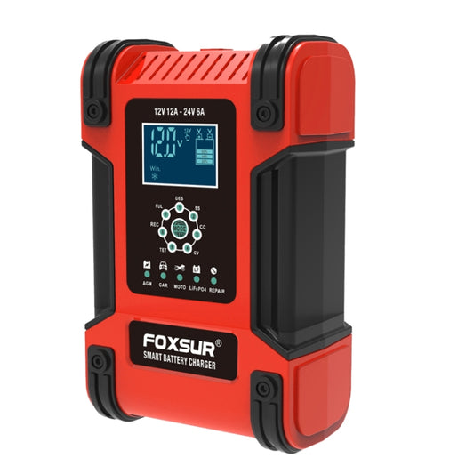 FOXSUR 12A / 12V / 24V Car / Motorcycle 7-stage Lead-acid Battery AGM Charger, Plug Type:US Plug(Red) - In Car by FOXSUR | Online Shopping UK | buy2fix