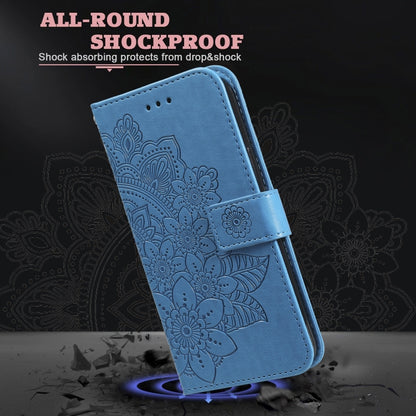 For OPPO Reno6 5G 7-petal Flowers Embossing Pattern Horizontal Flip PU Leather Case with Holder & Card Slots & Wallet & Photo Frame(Blue) - OPPO Cases by buy2fix | Online Shopping UK | buy2fix