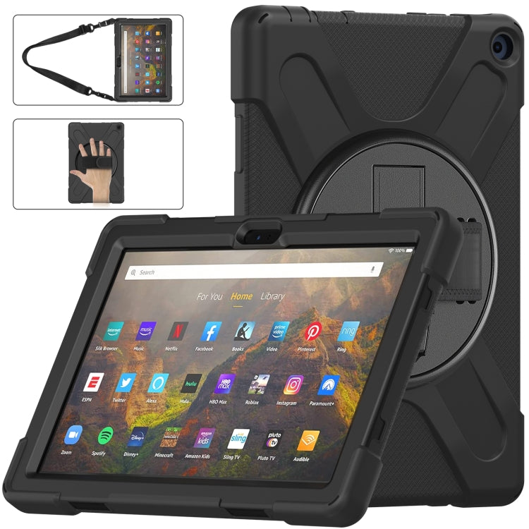 For Amazon Kindle Fire HD 10 2021 Silicone + PC Protective Case with Holder & Shoulder Strap(Black) - Amazon by buy2fix | Online Shopping UK | buy2fix