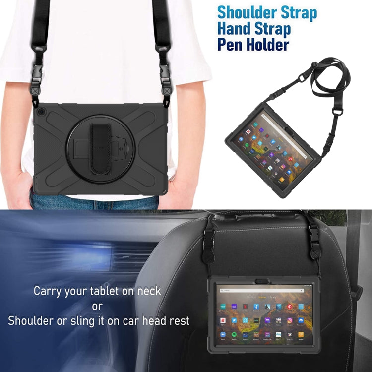 For Amazon Kindle Fire HD 10 2021 Silicone + PC Protective Case with Holder & Shoulder Strap(Black) - Amazon by buy2fix | Online Shopping UK | buy2fix