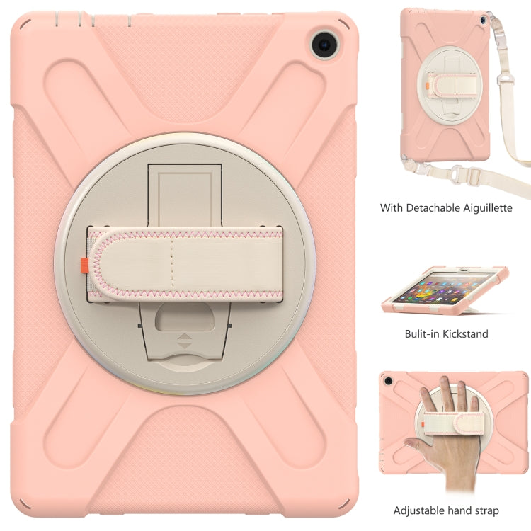 For Amazon Kindle Fire HD 10 2021 Silicone + PC Protective Case with Holder & Shoulder Strap(Rose Gold) - Mobile Accessories by buy2fix | Online Shopping UK | buy2fix