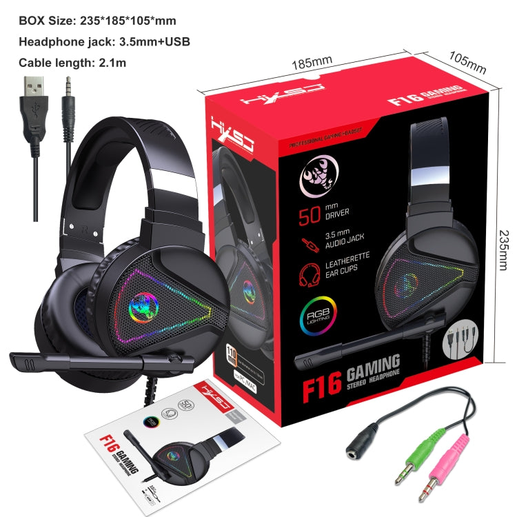 HXSJ F16 3.5mm + USB Port RGB Light Stereo Gaming Headset with Microphone(Black) - Multimedia Headset by HXSJ | Online Shopping UK | buy2fix