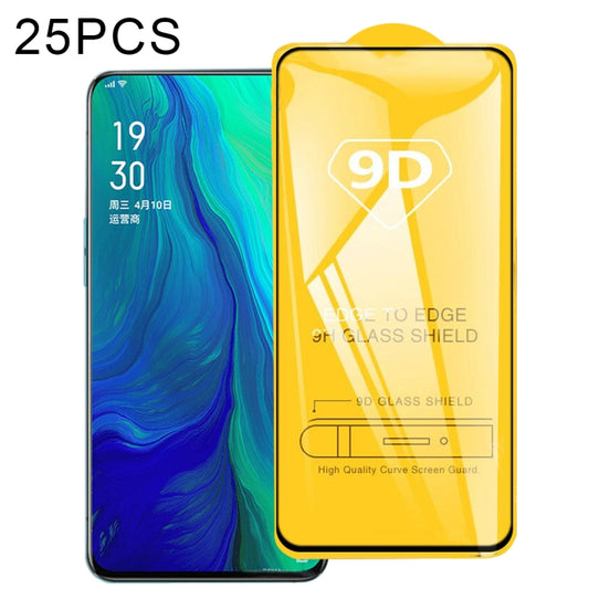 For OPPO Reno5 5G / Reno5 Z 5G 25 PCS 9D Full Glue Full Screen Tempered Glass Film - OPPO Tempered Glass by buy2fix | Online Shopping UK | buy2fix